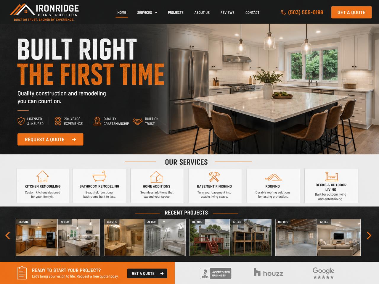 Website mockup for Ironridge Construction