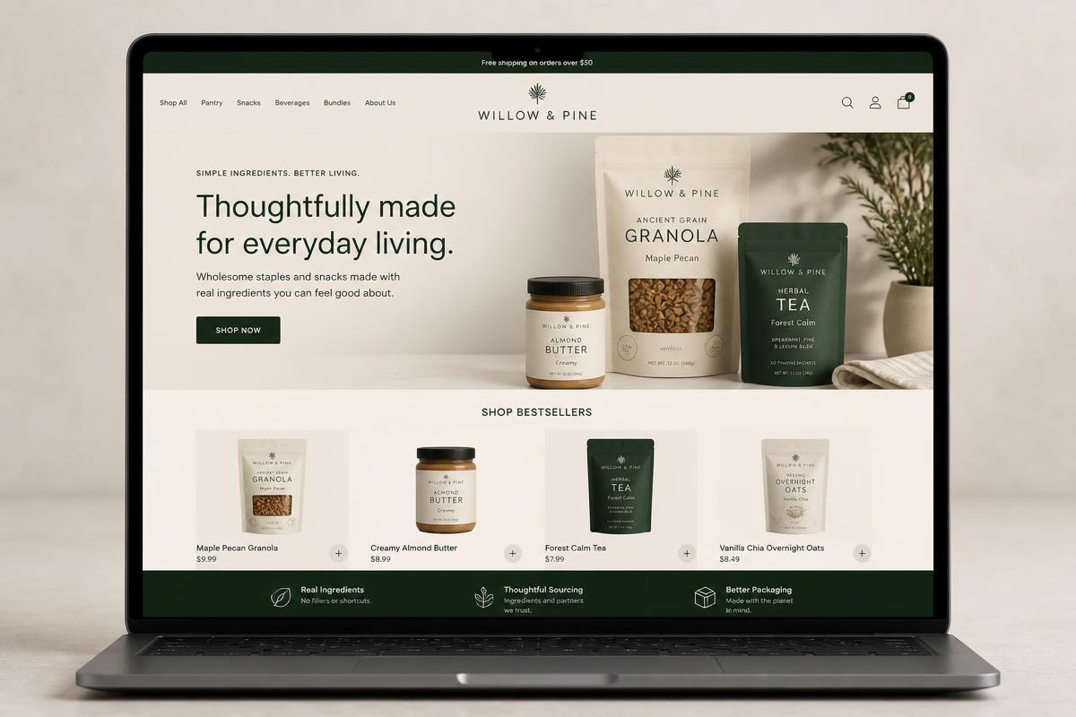 Website mockup for Willow & Pine