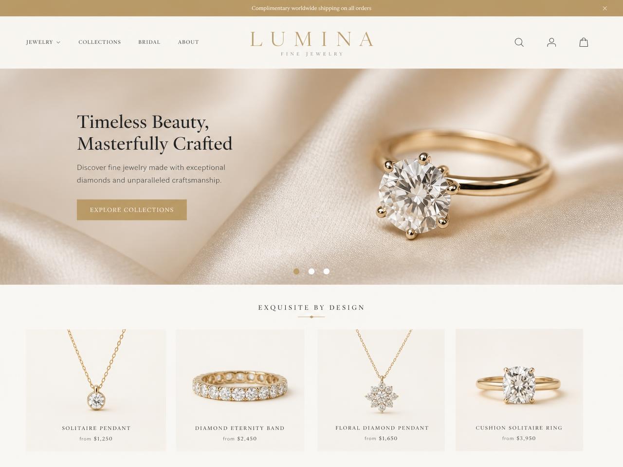Website mockup for Lumina Fine Jewelry