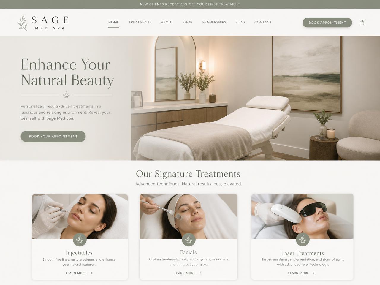 Website mockup for Sage Med Spa